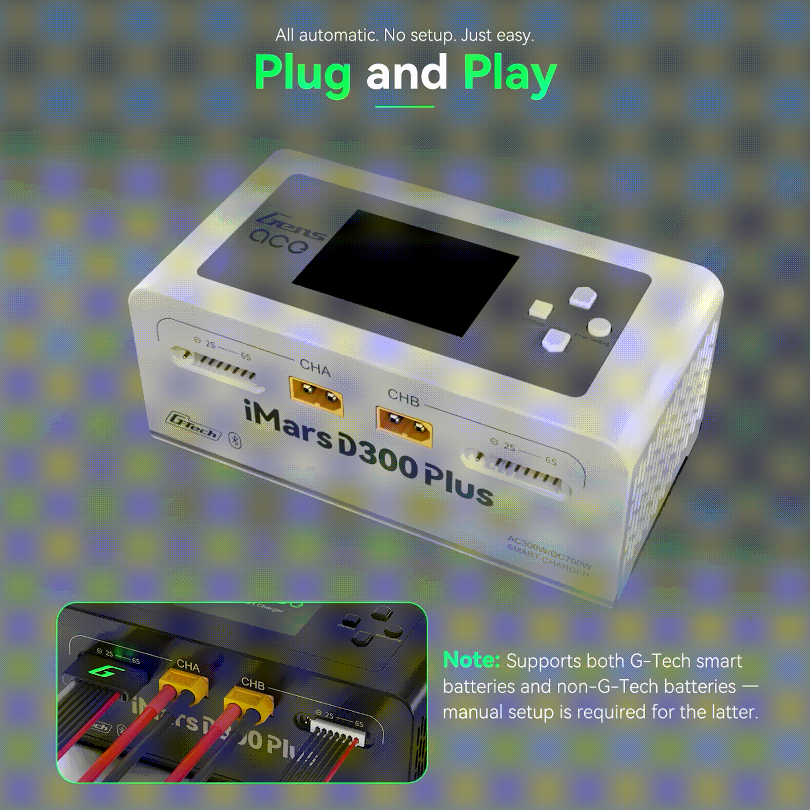 Gens ace iMars D300 Plus Smart Charger | Dual-Channel | G-tech | EB Black - Image 4