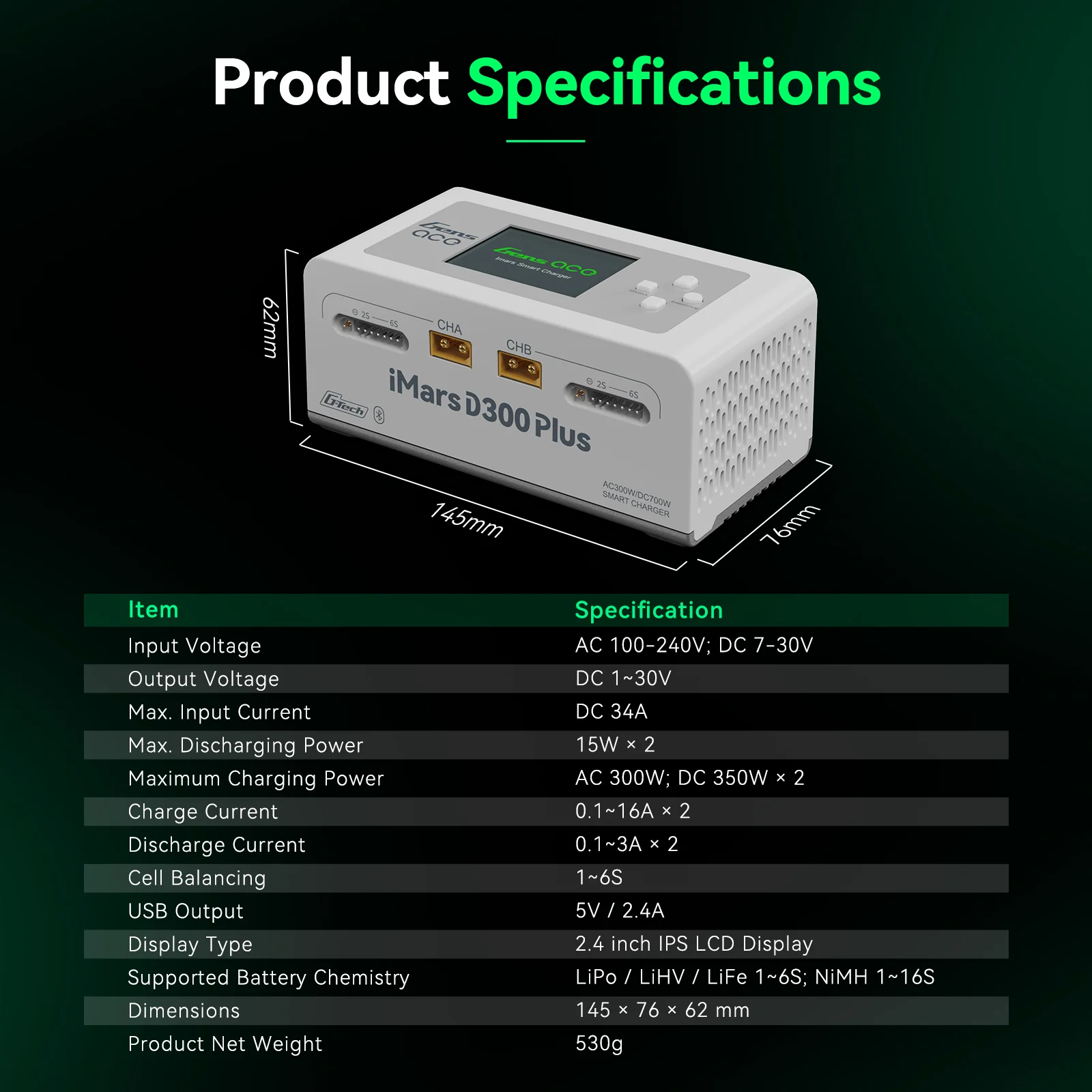 Gens ace iMars D300 Plus Smart Charger | Dual-Channel | G-tech | EB Black - Image 9