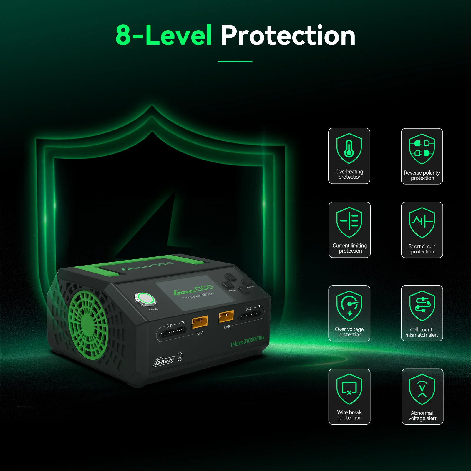 Gens ace iMars D1000 Plus Smart Charger | Dual Channel | AC 1000W | G-Tech - Image 6