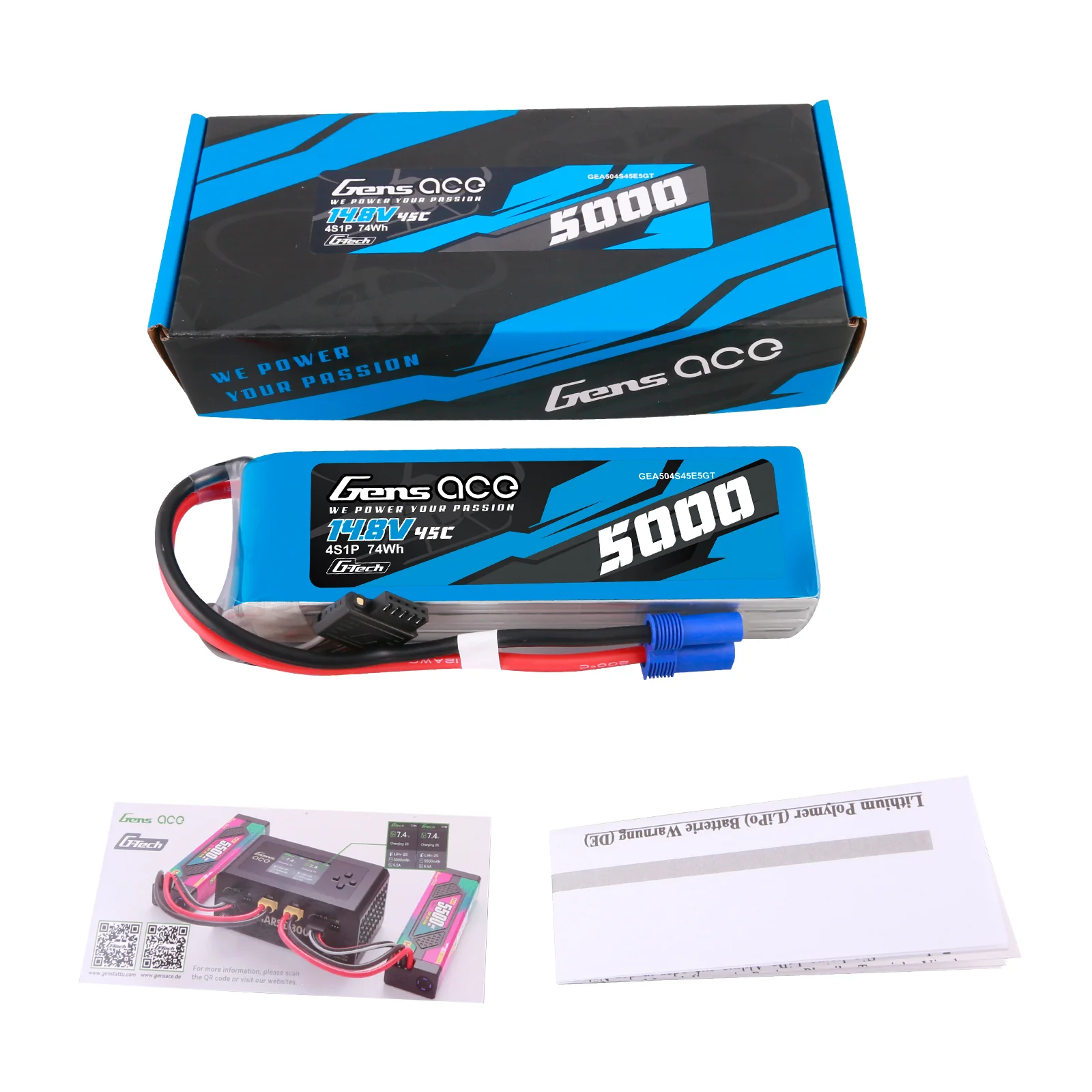Gens ace G-Tech 5000mAh 14.8V 45C 4S1P Heli Lipo Battery with EC5 Plug - Image 5