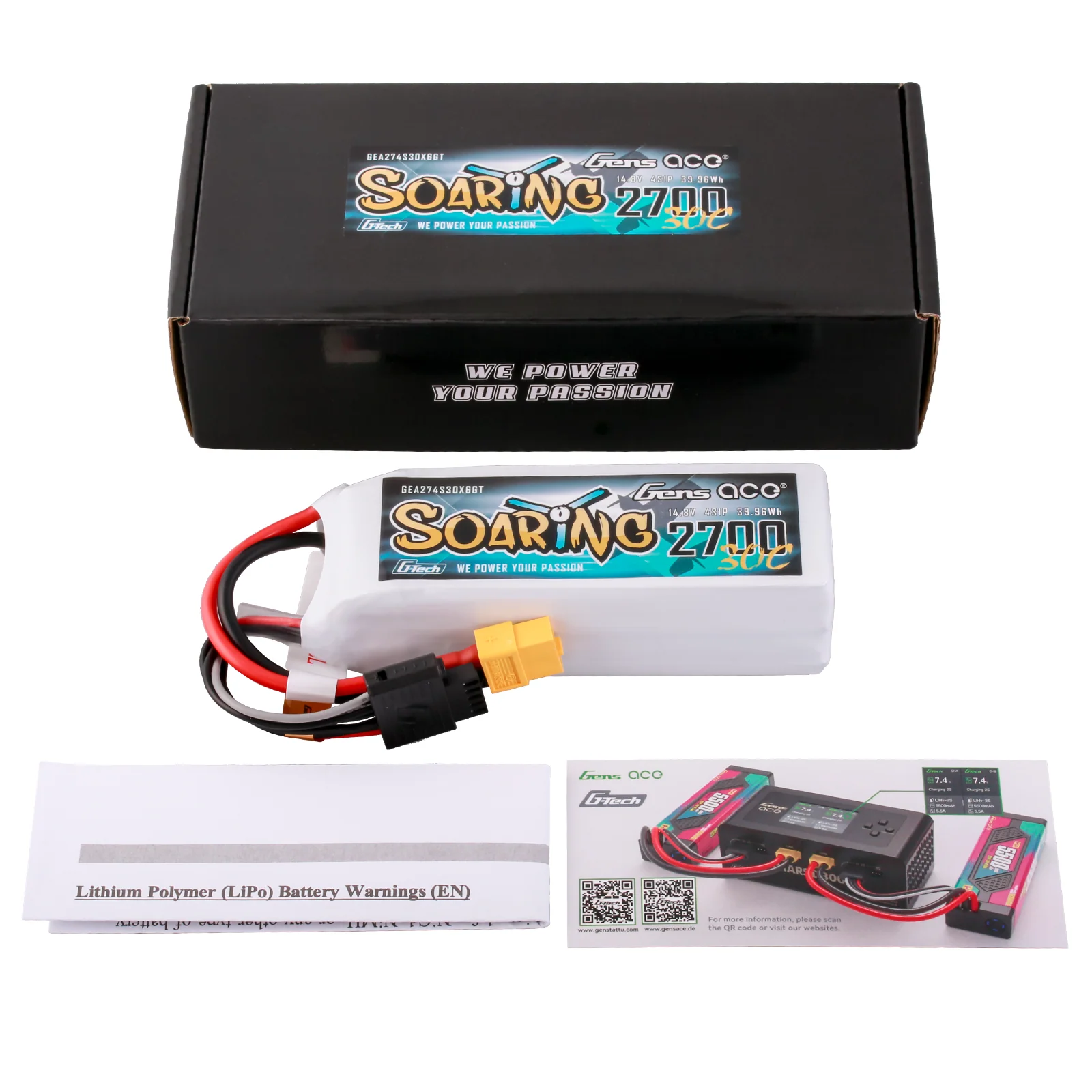 Gens ace G-Tech Soaring 2700mAh 14.8V 30C 4S1P LiPo Battery Pack with XT60 Plug - Image 5