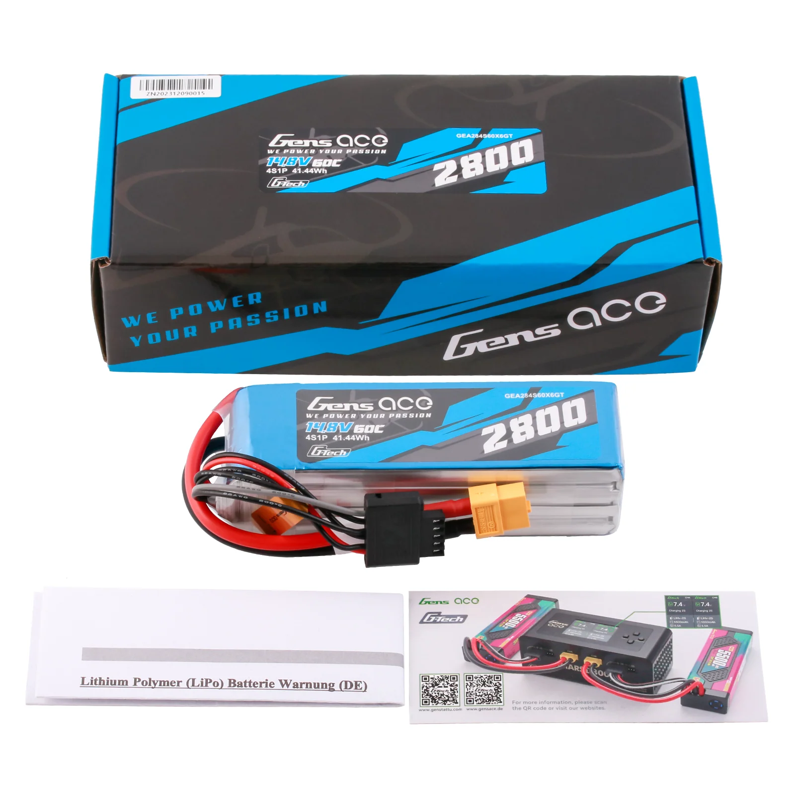 Gens ace G-Tech 2800mAh 14.8V 60C 4S1P LiPo Battery Pack with XT60 Plug - Image 5