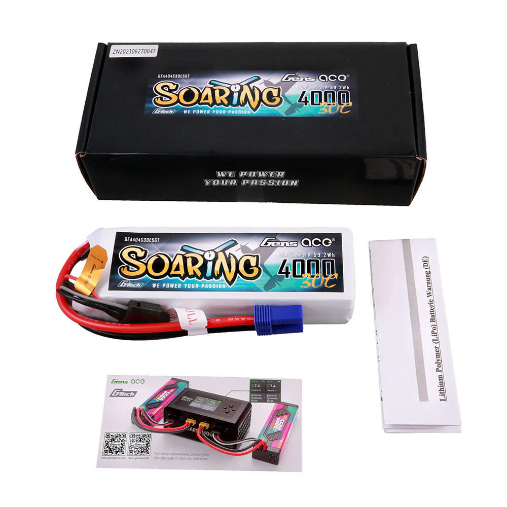 Gens ace G-Tech Soaring 4000mAh 14.8V 30C 4S1P Lipo Battery Pack with EC5 plug - Image 5