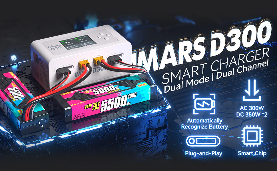 Gens Ace iMars D300 G-Tech Channel AC/DC 300W/700W RC Battery Charger-UK White - Image 10